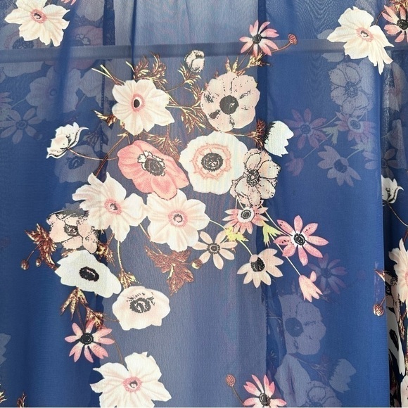 RIKKA The Cherry Blossom Kimono Navy Floral Open Front Women’s Sheer One Size - Picture 5 of 9